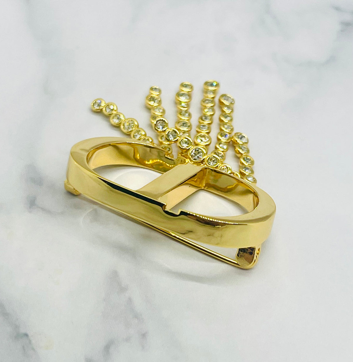 CHRISTIAN DIOR CD Rhinestone Fringe Brooch Pin - Pre owned