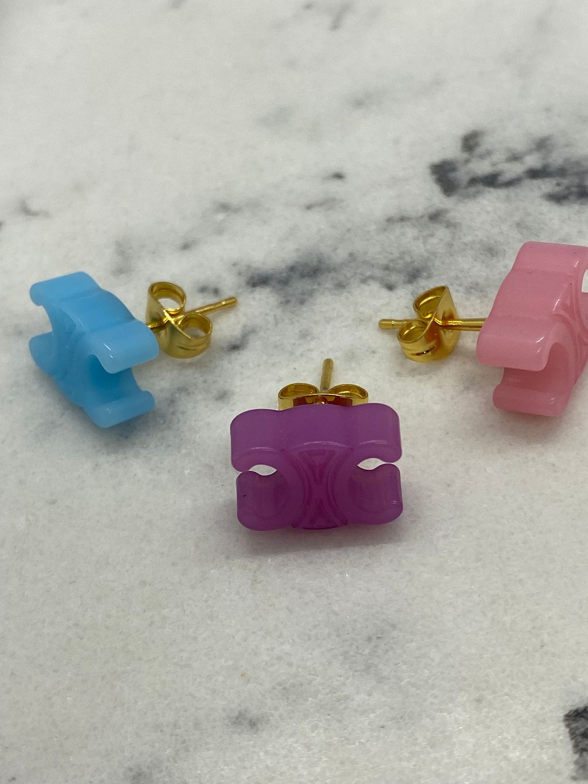 CELINE Set of 3 Colorful Lucite Logo Earrings - Pre owned