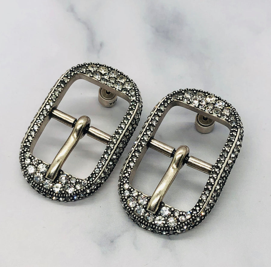 BALENCIAGA Rhinestone Buckle Earrings - Pre owned