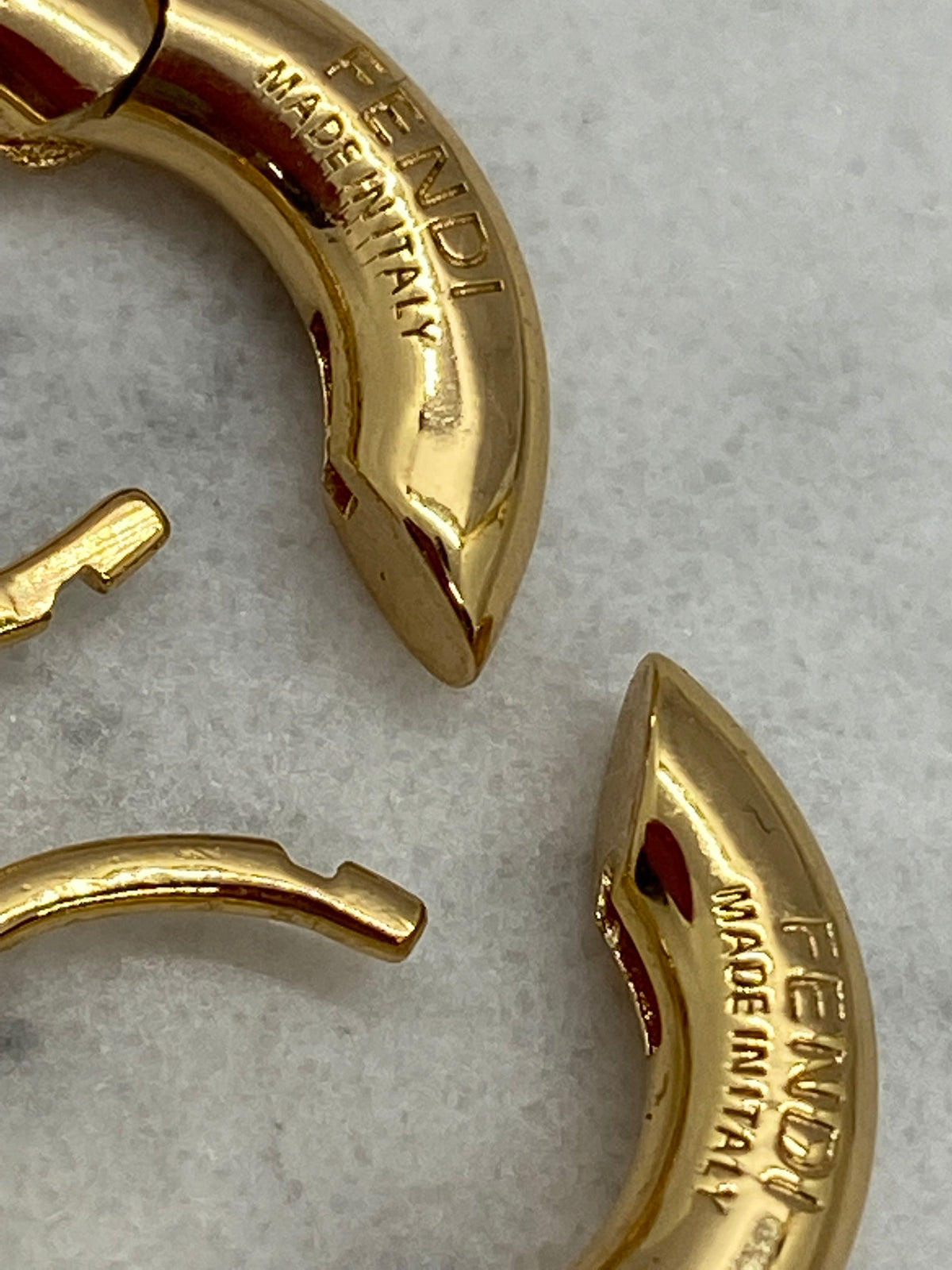 FENDI F Gold Tone Rhinestone Pendant Earrings - Pre owned