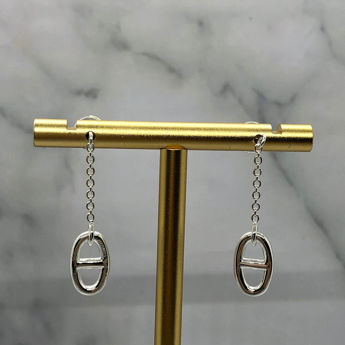 HERMES Silver Tone Pendant Earrings - Pre owned