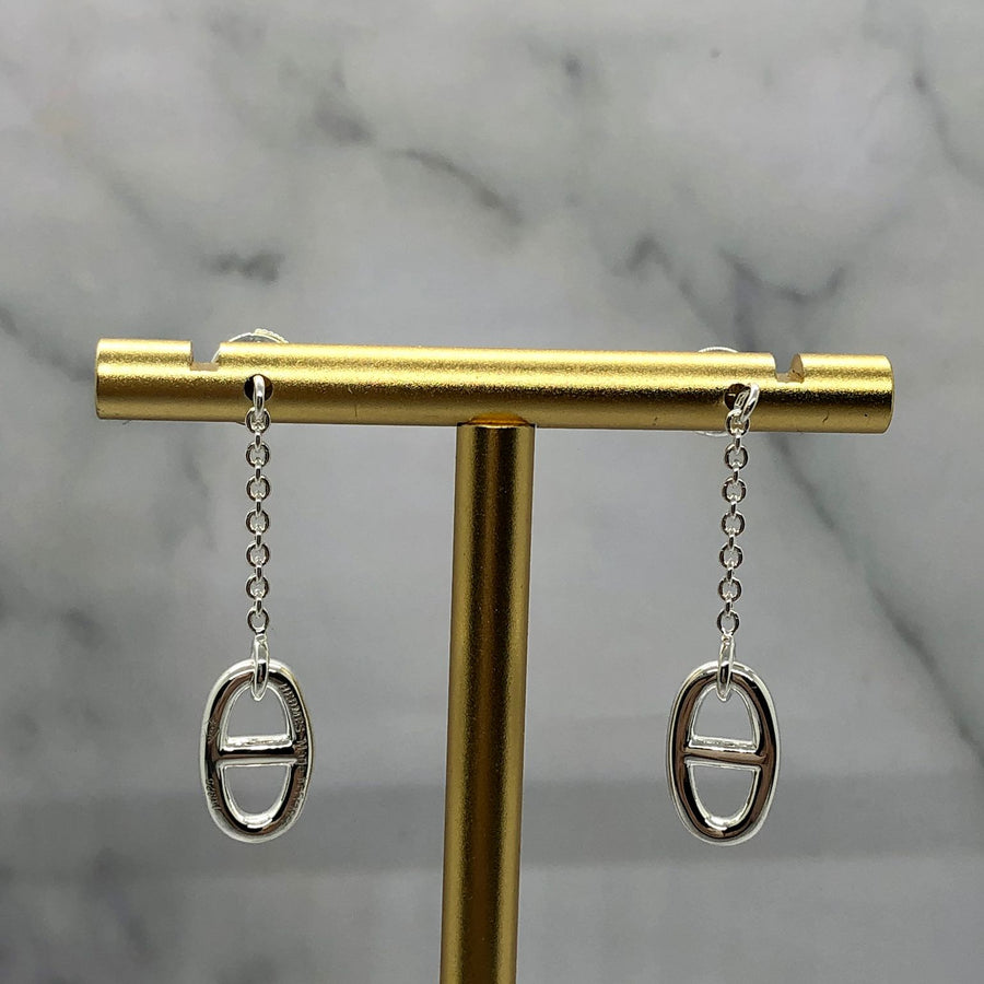 HERMES Silver Tone Pendant Earrings - Pre owned
