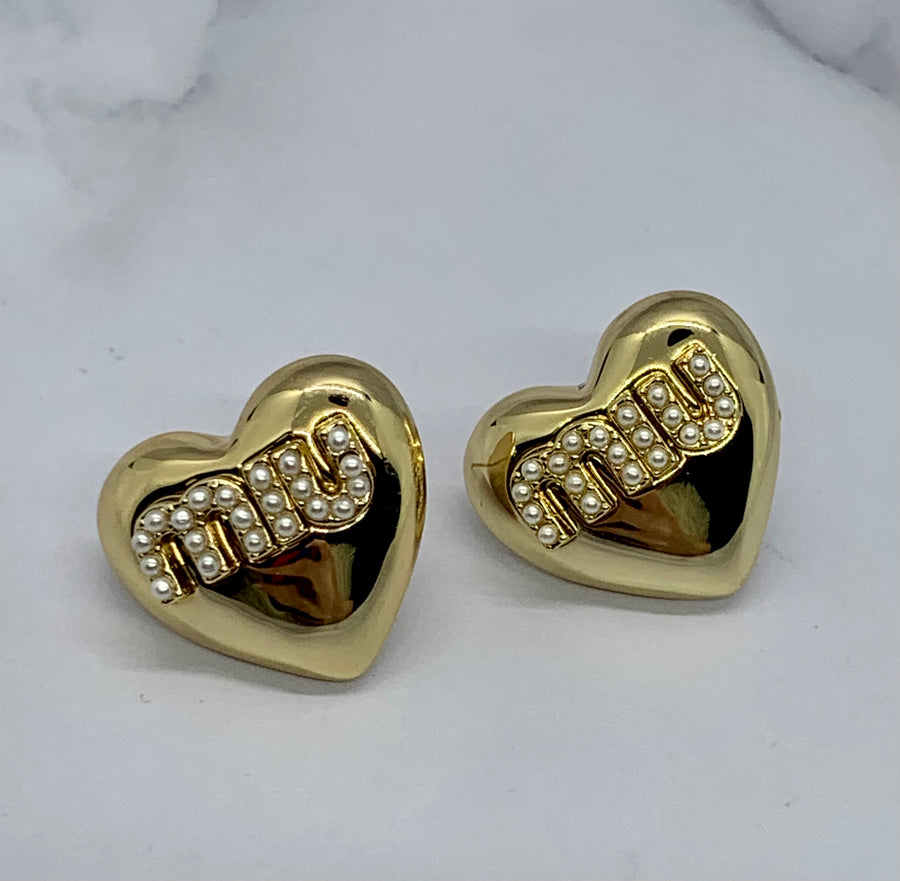 MIU MIU Gold Tone Heart Earrings - Pre owned