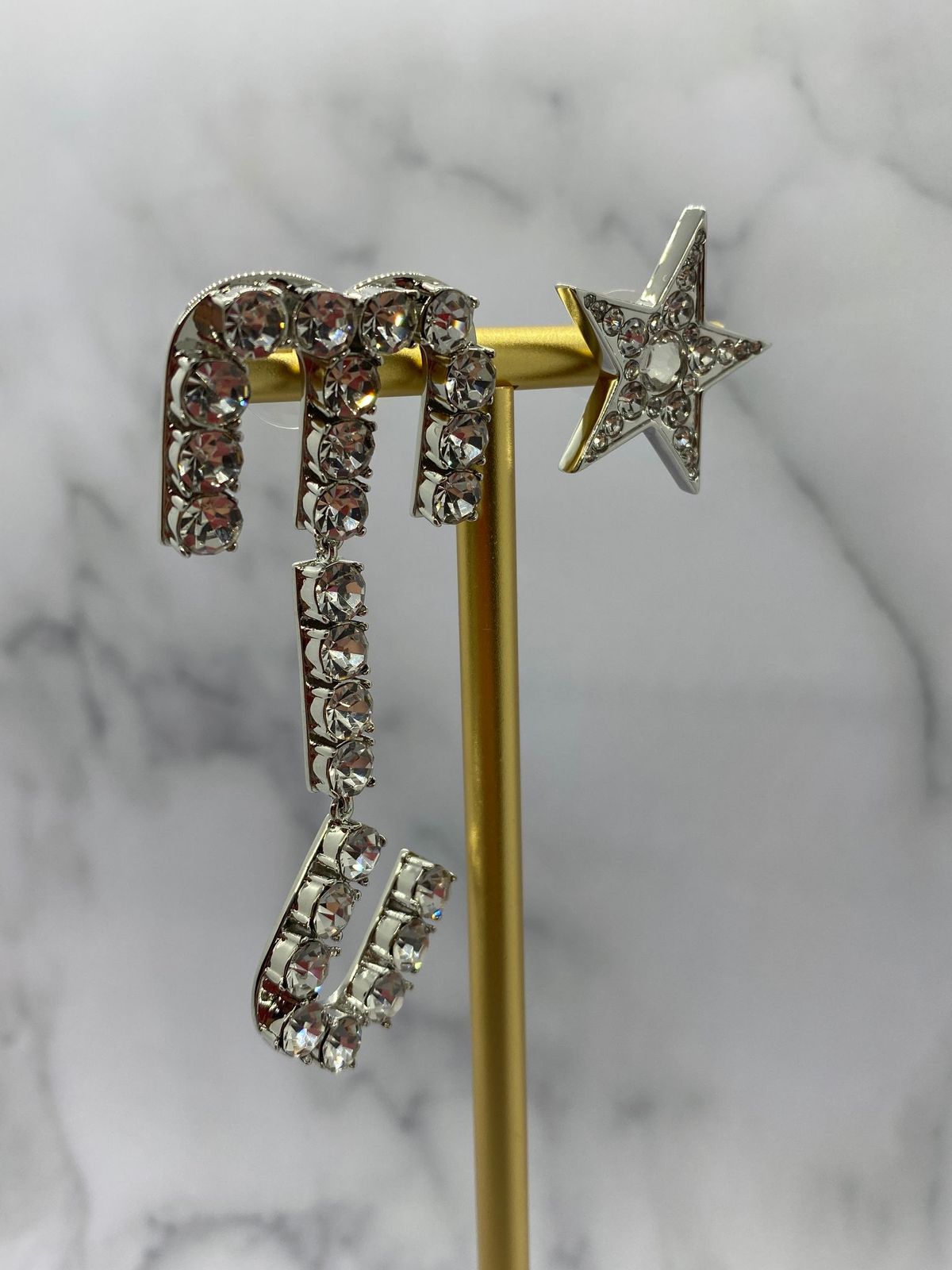 MIU MIU Asymmetric Silver Tone Rhinestone Earrings - Pre owned