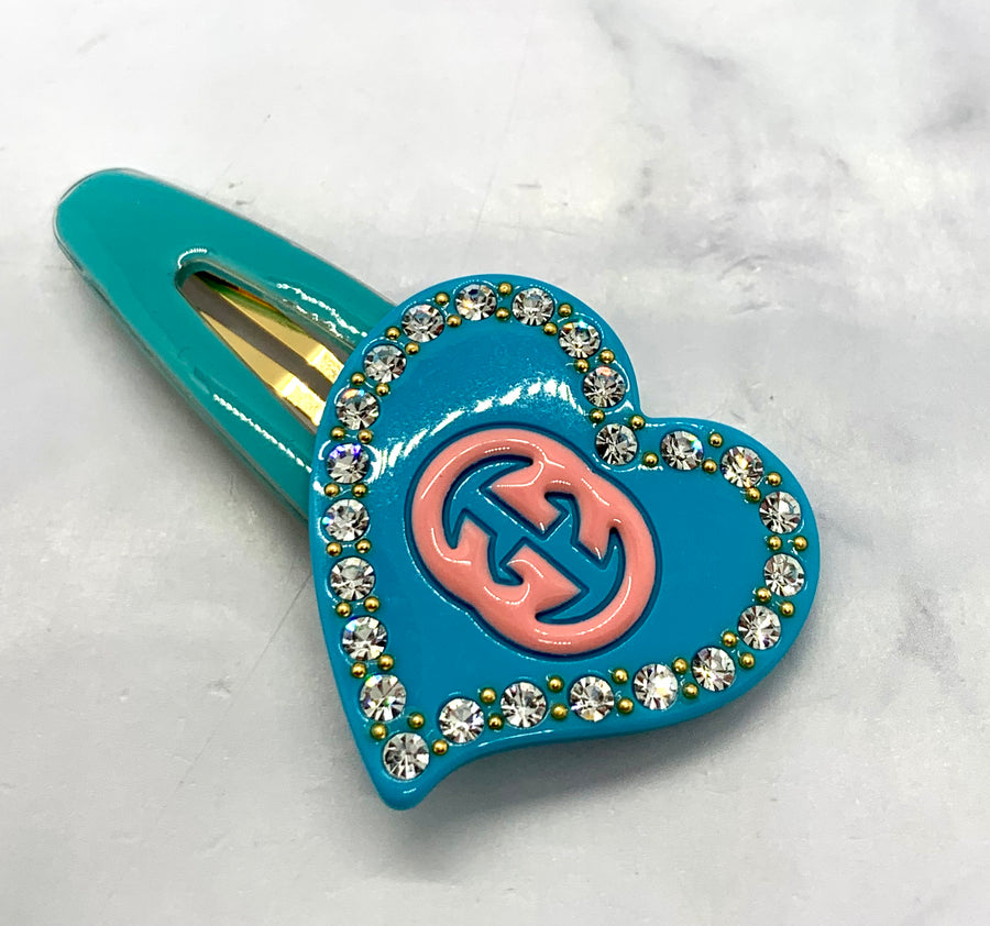 GUCCI GG Teal Heart Hair Clip - Pre owned