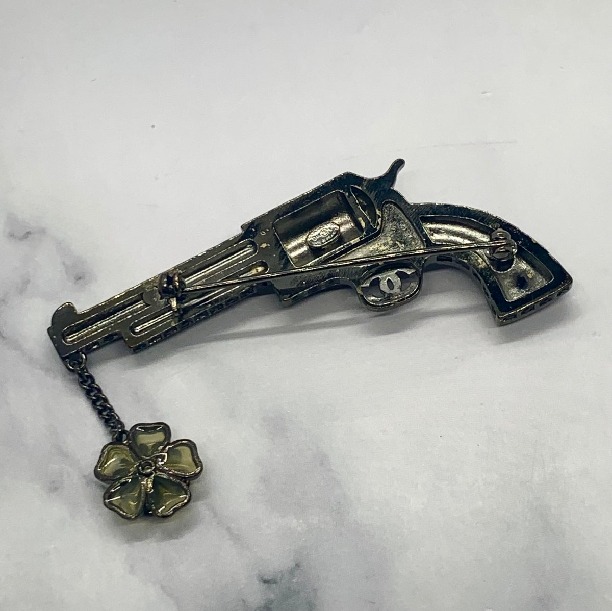 CHANEL CC Black Gun Brooch Pin - USED