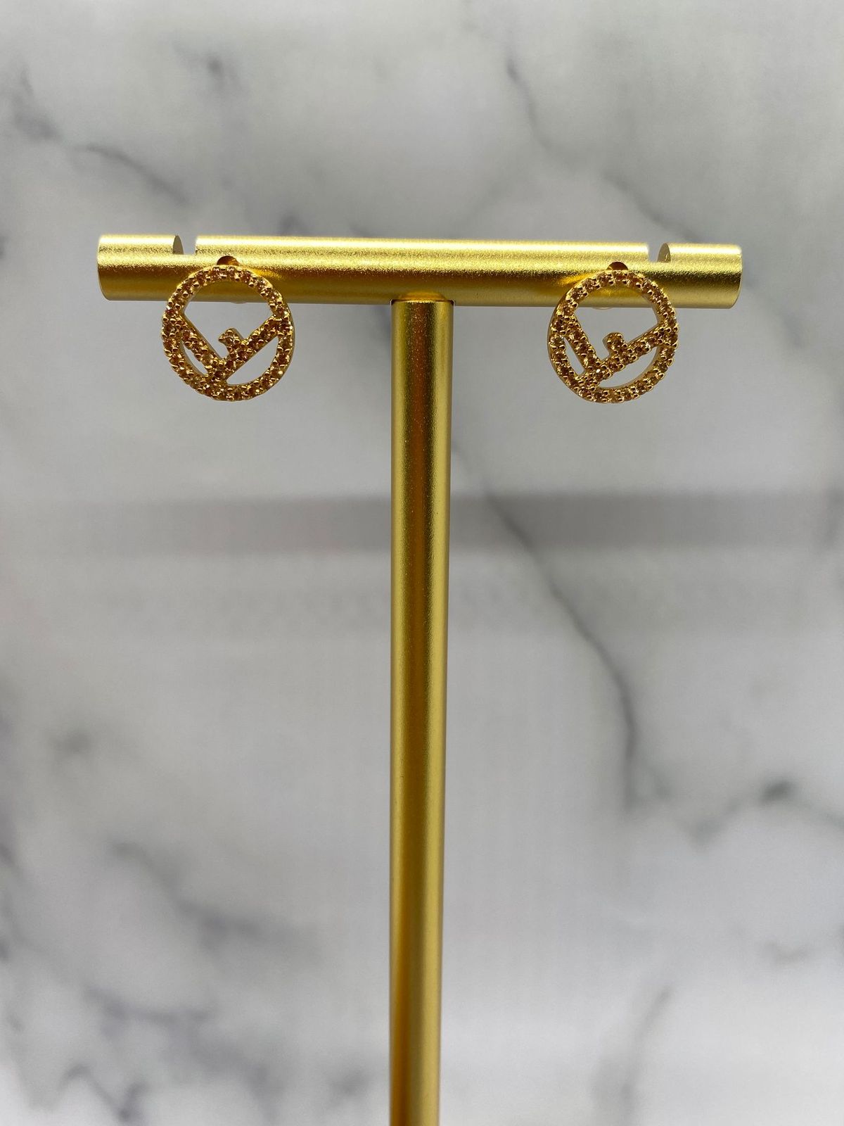 FENDI F Gold Rhinestone Small Earrings - Pre owned