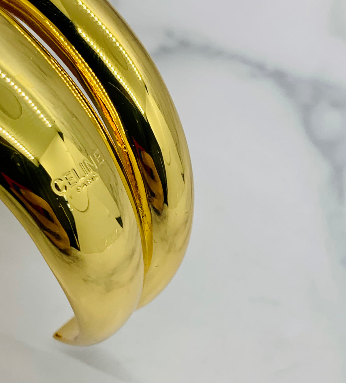 CELINE Gold Tone Cuff Bracelet - Pre owned