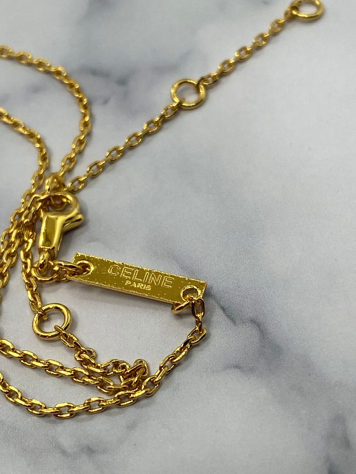 CELINE Monogram Crytsal Quartz Gold Necklace - Pre owned