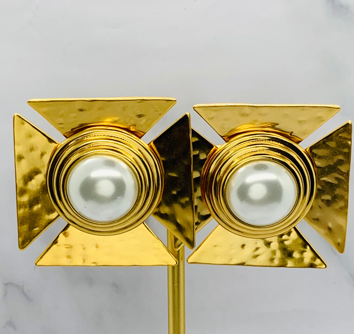 YSL YVES SAINT LAURENT Cross Pearl Clip On Earrings - Preowned