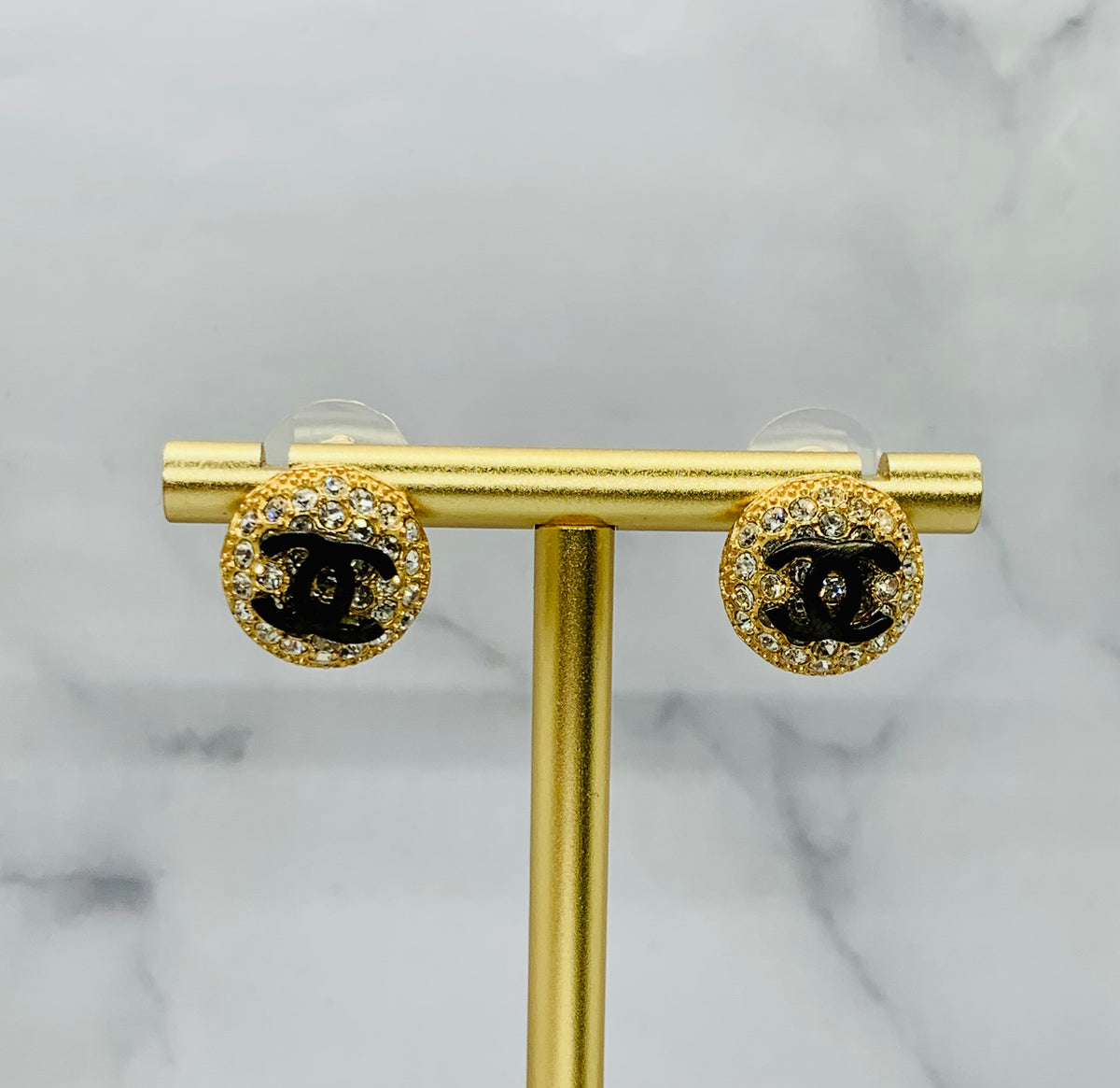 CHANEL CC Rhinestone Button Earrings - Pre owned