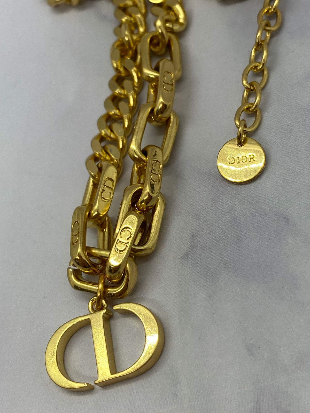CHRISTIAN DIOR CD Brass Tone Chain Necklace - Pre owned