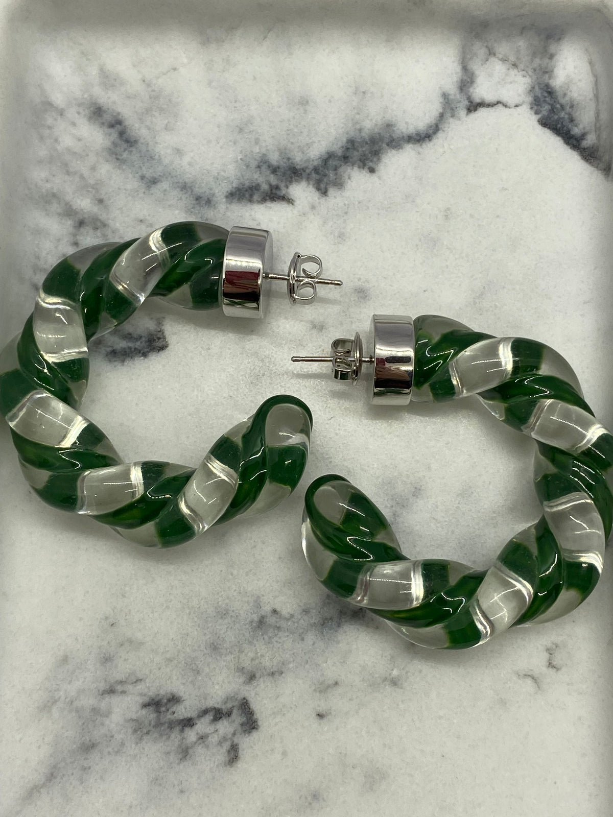 BOTTEGA VENETA Clear Green Hoop Earrings - Pre owned