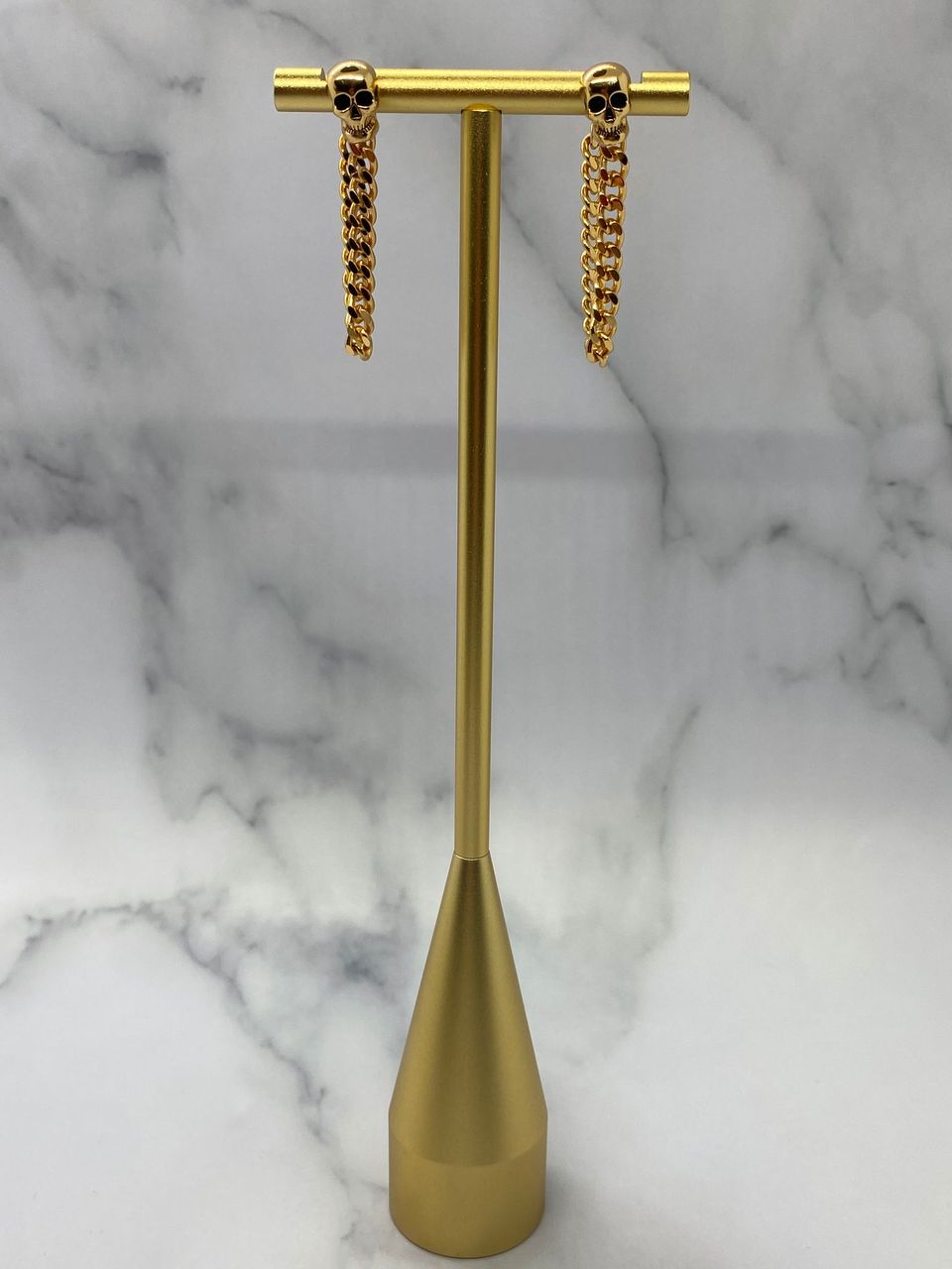 ALEXANDER McQUEEN Gold Tone Skull Chain Earrings - Pre owned