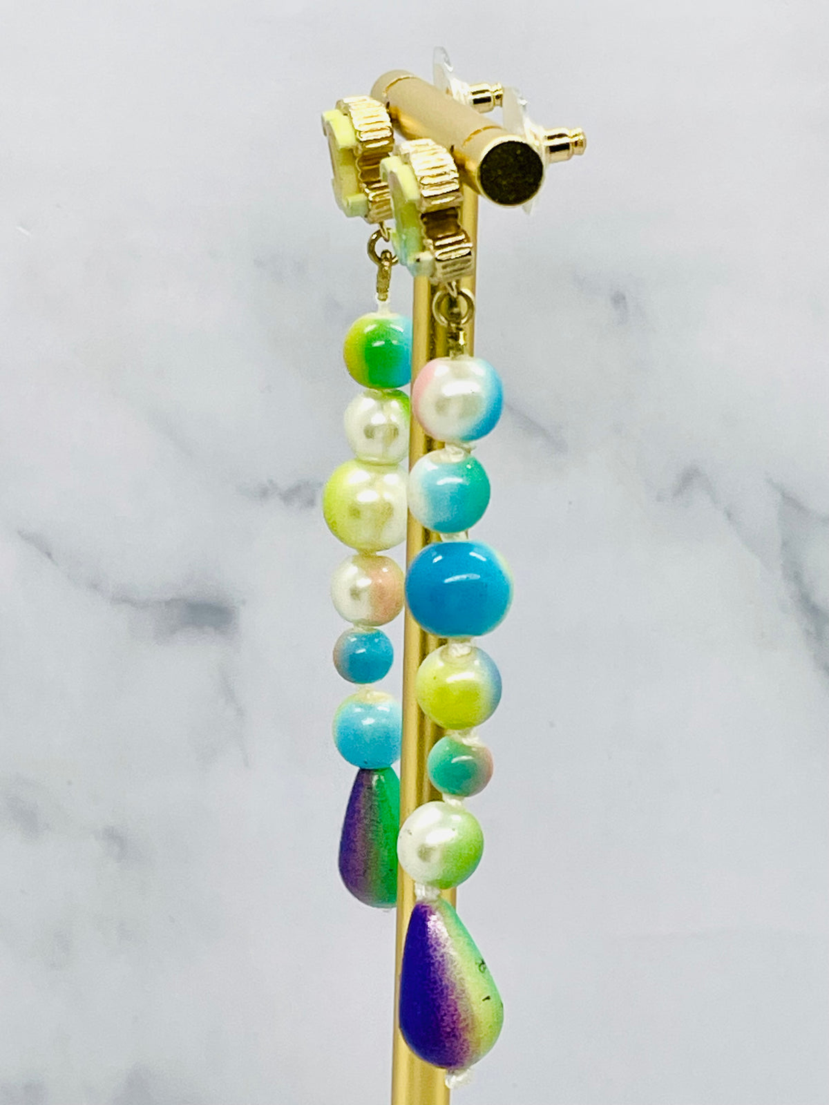 CHANEL CC 2017 Vintage Colorful Pearl Pendant Earrings - USED