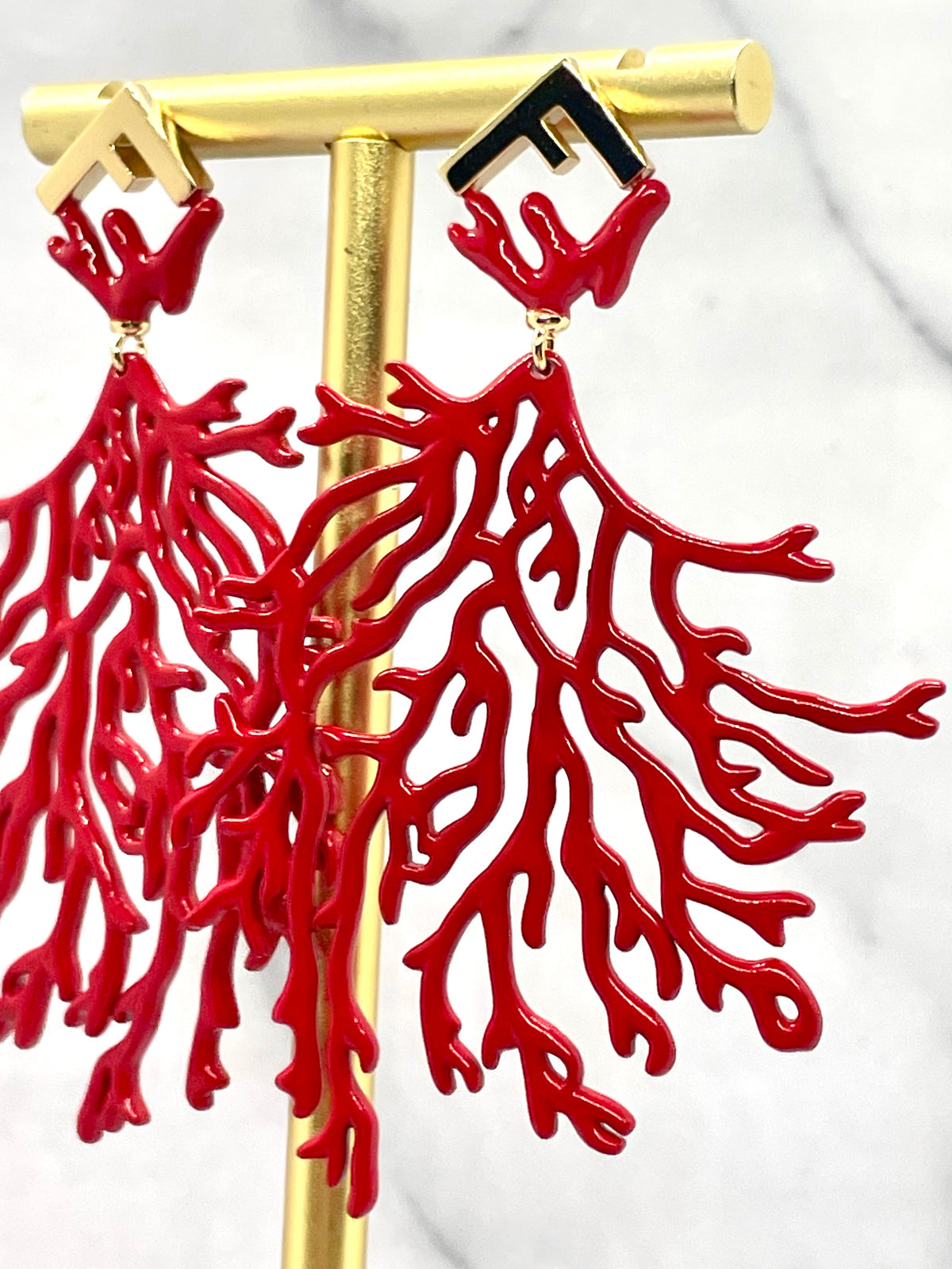 FENDI FF Red Coral Pendant Earrings - Pre owned
