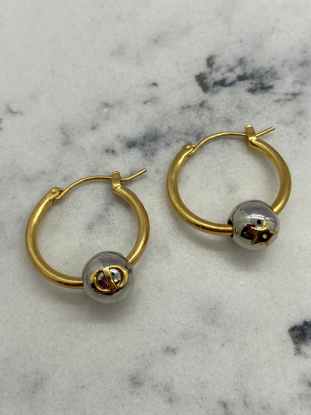 CHRISTIAN DIOR CD Gold & Silver Hoop Earrings - Pre owned