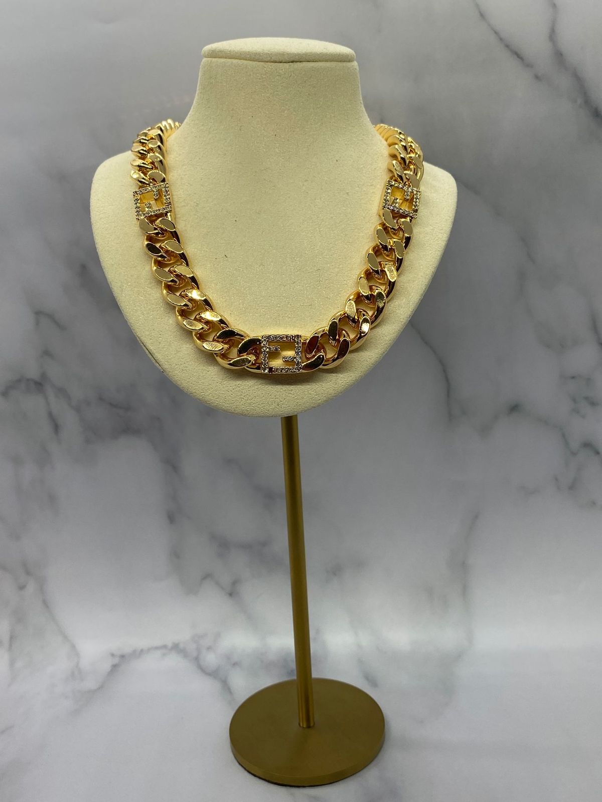 FENDI F Gold Tone Rhinestone Necklace - Pre owned
