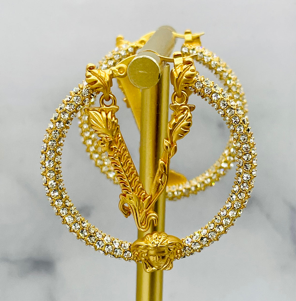 VERSACE V Rhinestone Hoop Earrings - Pre owned