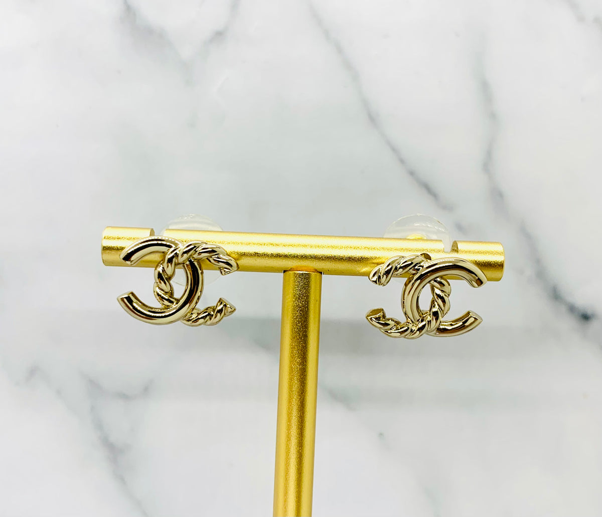 CHANEL CC Gold Tone Twist Earrings - Pre owned