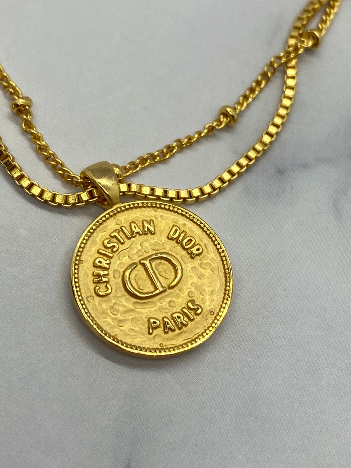 CHRISTIAN DIOR Gold Tone Coin Necklace - Pre owned
