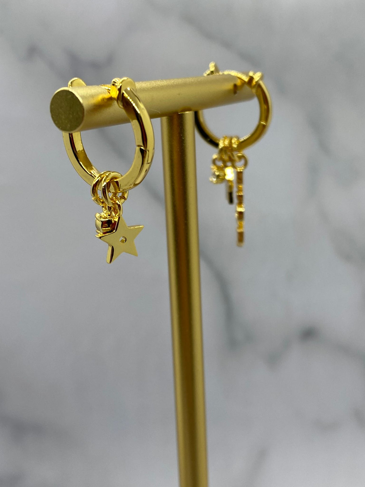 CHRISTIAN DIOR Gold Tone Charm Hoop Earrings - Pre owned