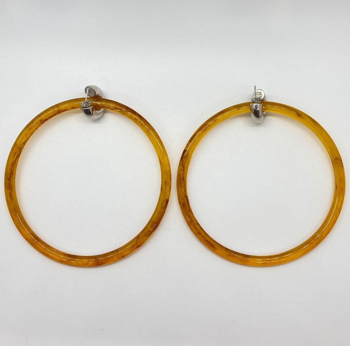 BALENCIAGA BB Acrylic Removable Silver Hoop Earrings - Pre owned