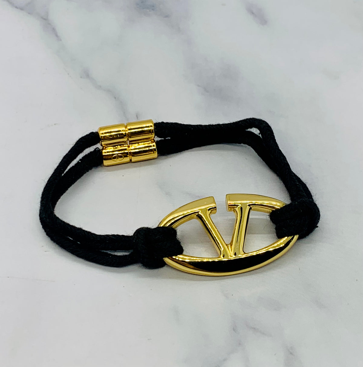 VALENTINO V Black Rope Magnetic Bracelet - Pre owned