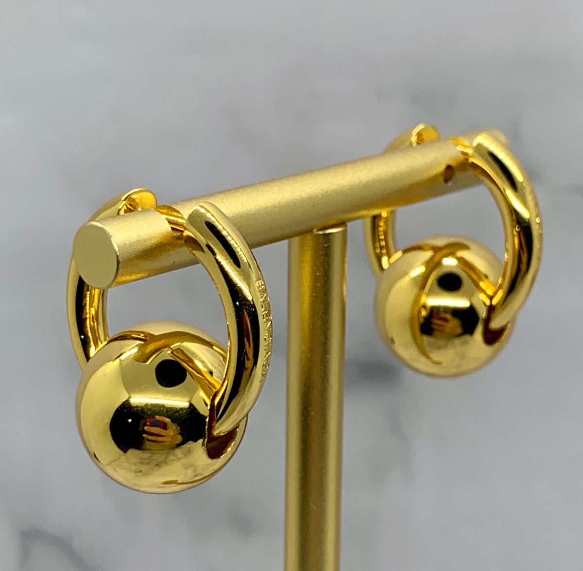 BALENCIAGA Gold Tone Bar bell Earrings - Pre owned