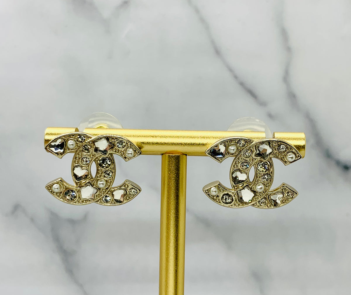 CHANEL CC Rhinestone Star Heart Earrings - Pre owned