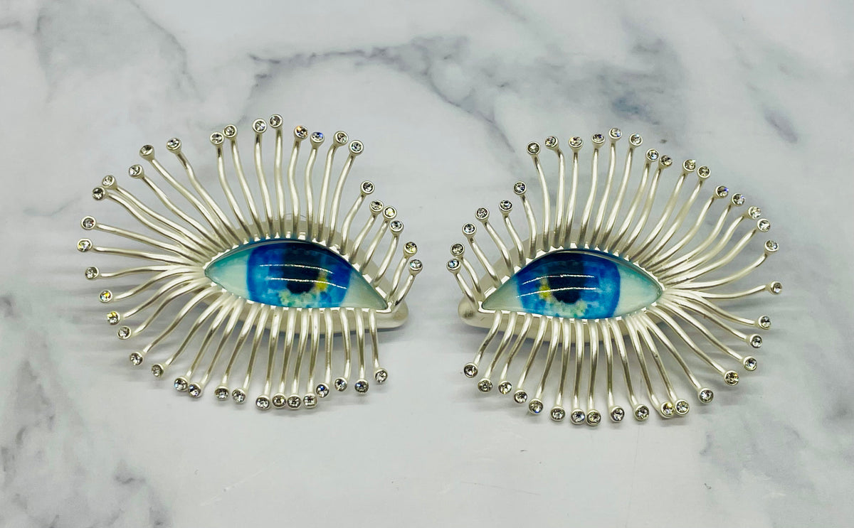 SCHIAPARELLI Eye Rhinestone Hoop Earrings - Pre owned