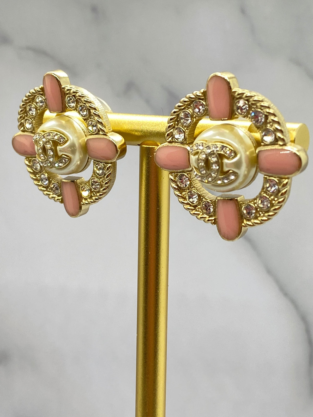 CHANEL CC Gold Tone Rhinestone Earrings - Pre owned