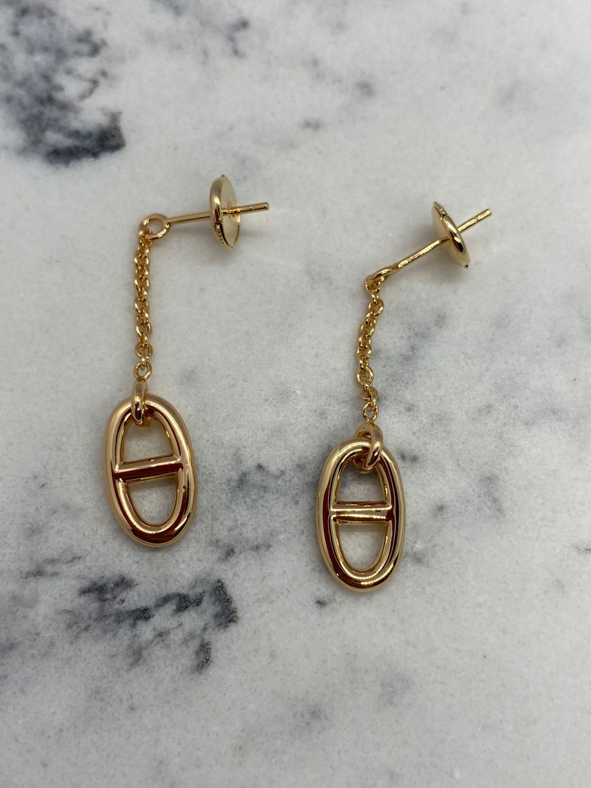 HERMES Gold Tone Pendant Earrings - Pre owned