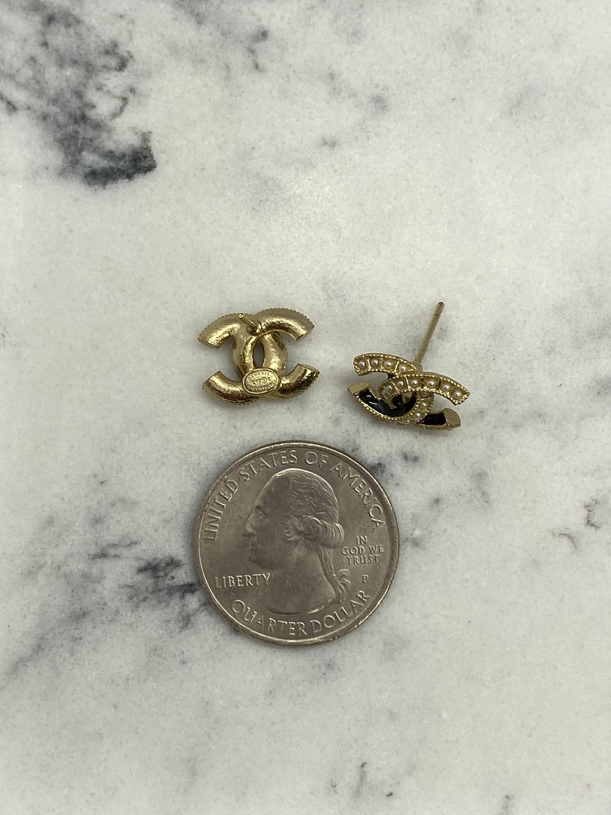 CHANEL CC Gold Tone Pearl Small Earrings - USED