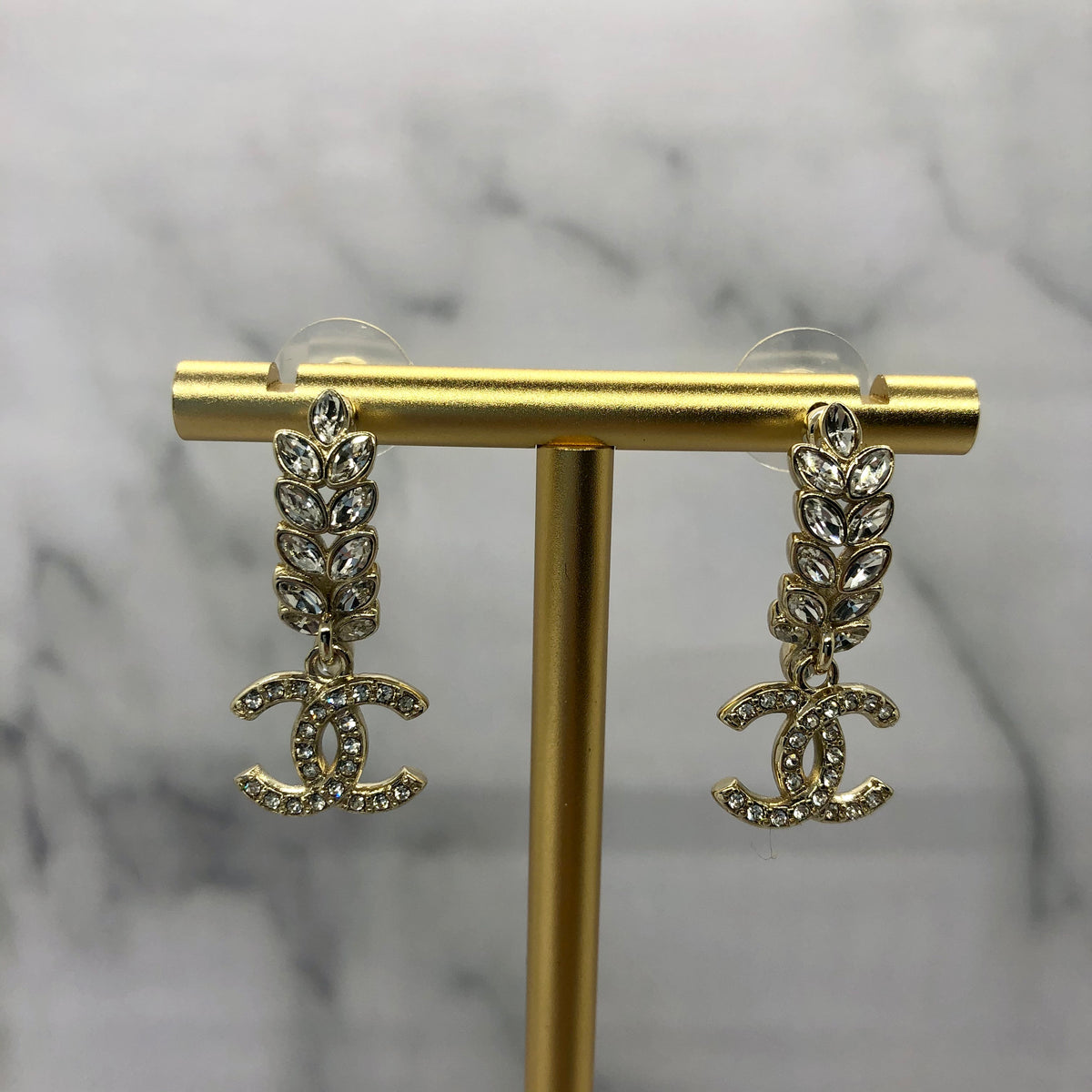 CHANEL CC Rhinestone Pendant Earrings - USED