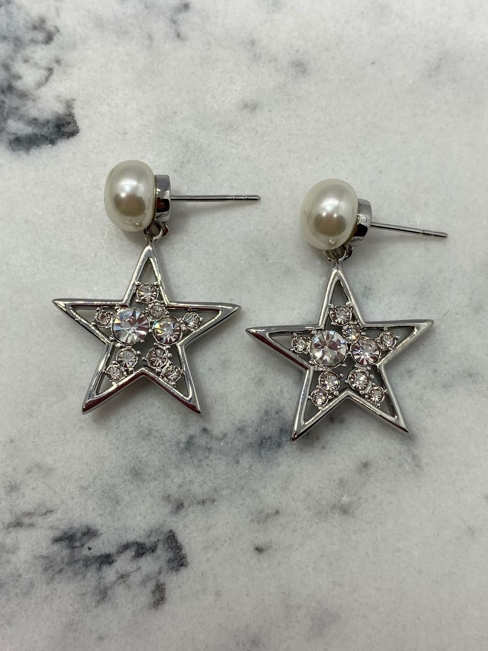 MIU MIU Star Rhinestone Pearl Pendant Runway Earrings - Pre owned