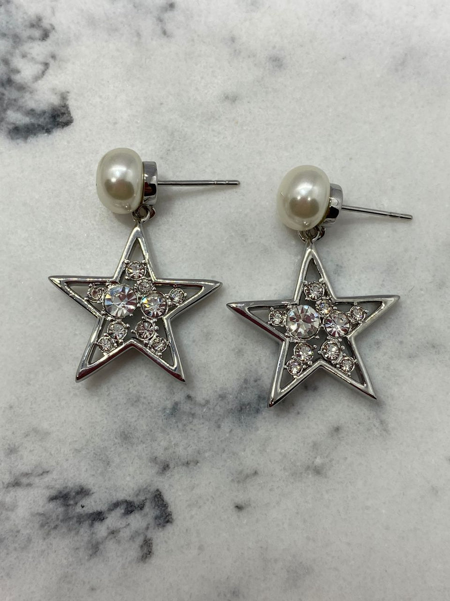 MIU MIU Star Rhinestone Pearl Pendant Runway Earrings - Pre owned