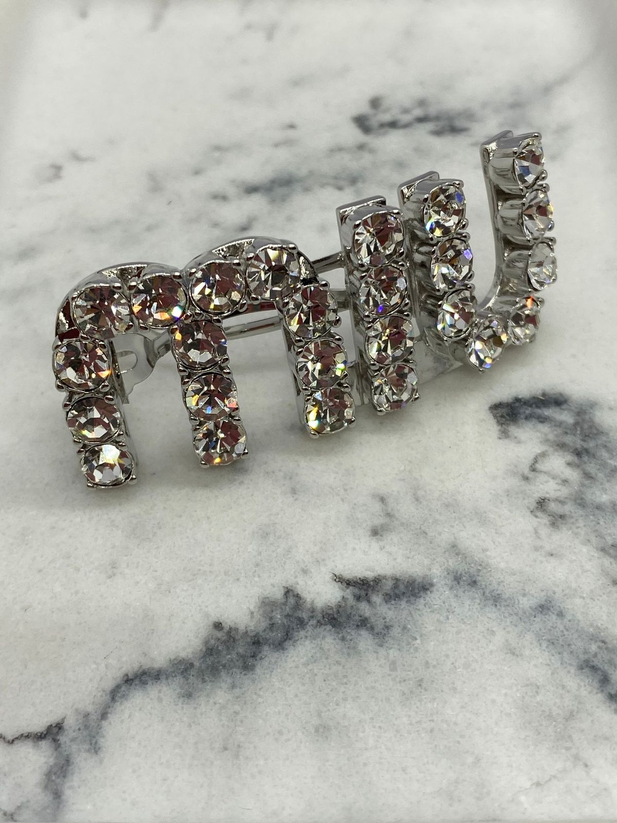 MIU MIU Silver Tone Rhinestone Hair Barrette Clip - Pre owned