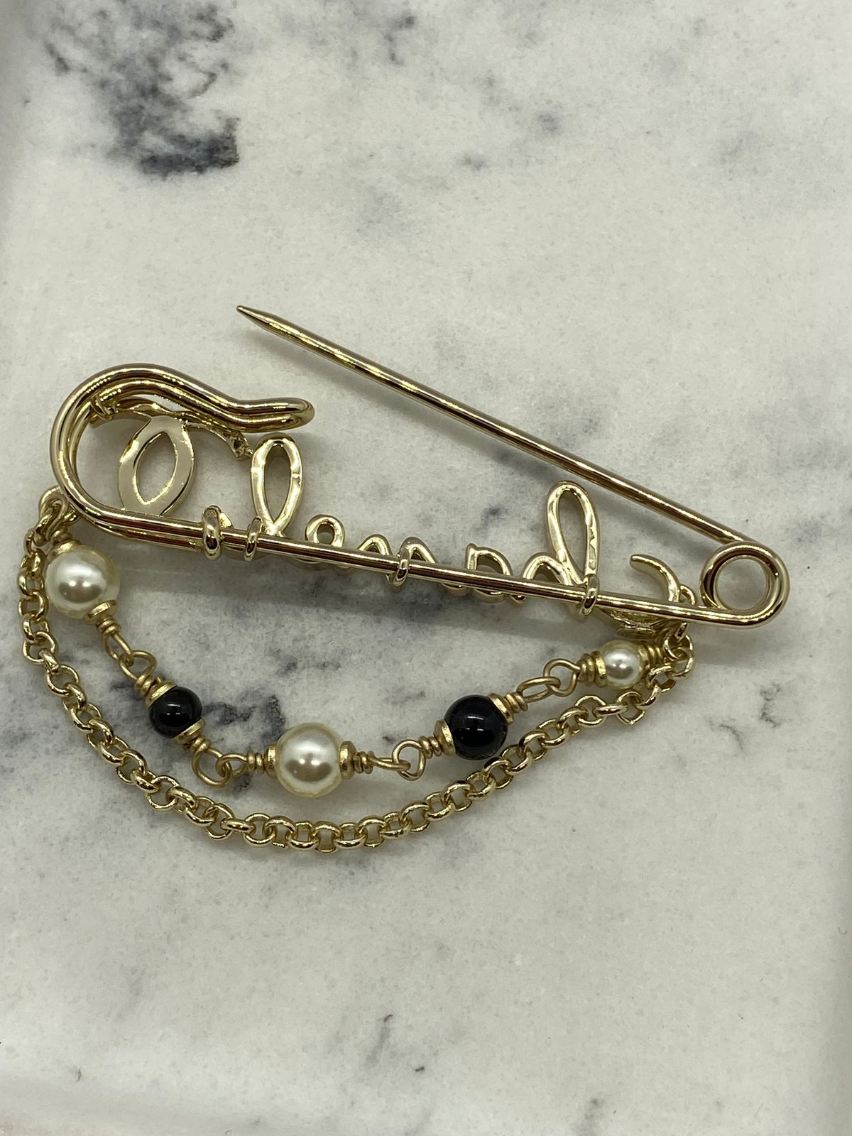 CHANEL Silver Tone Script Brooch Pin - Pre owned