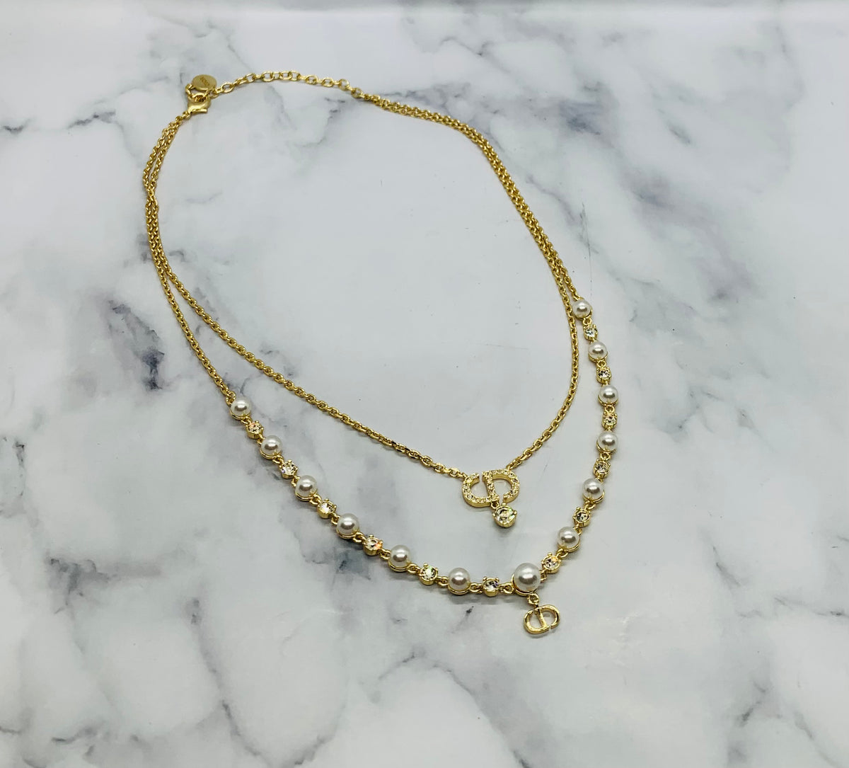 CHRISTIAN DIOR CD Double Strand Pearl Necklace - Pre owned