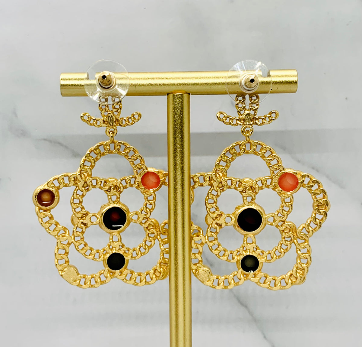 CHANEL CC Camelia Pendant Earrings - USED
