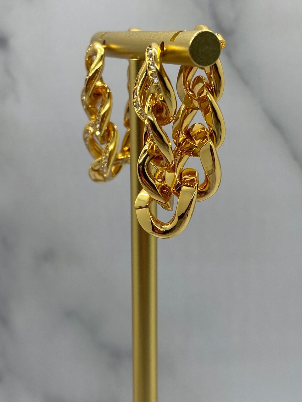 BOTTEGA VENETA Gold Tone Rhinestone Chain Earrings - Pre owned
