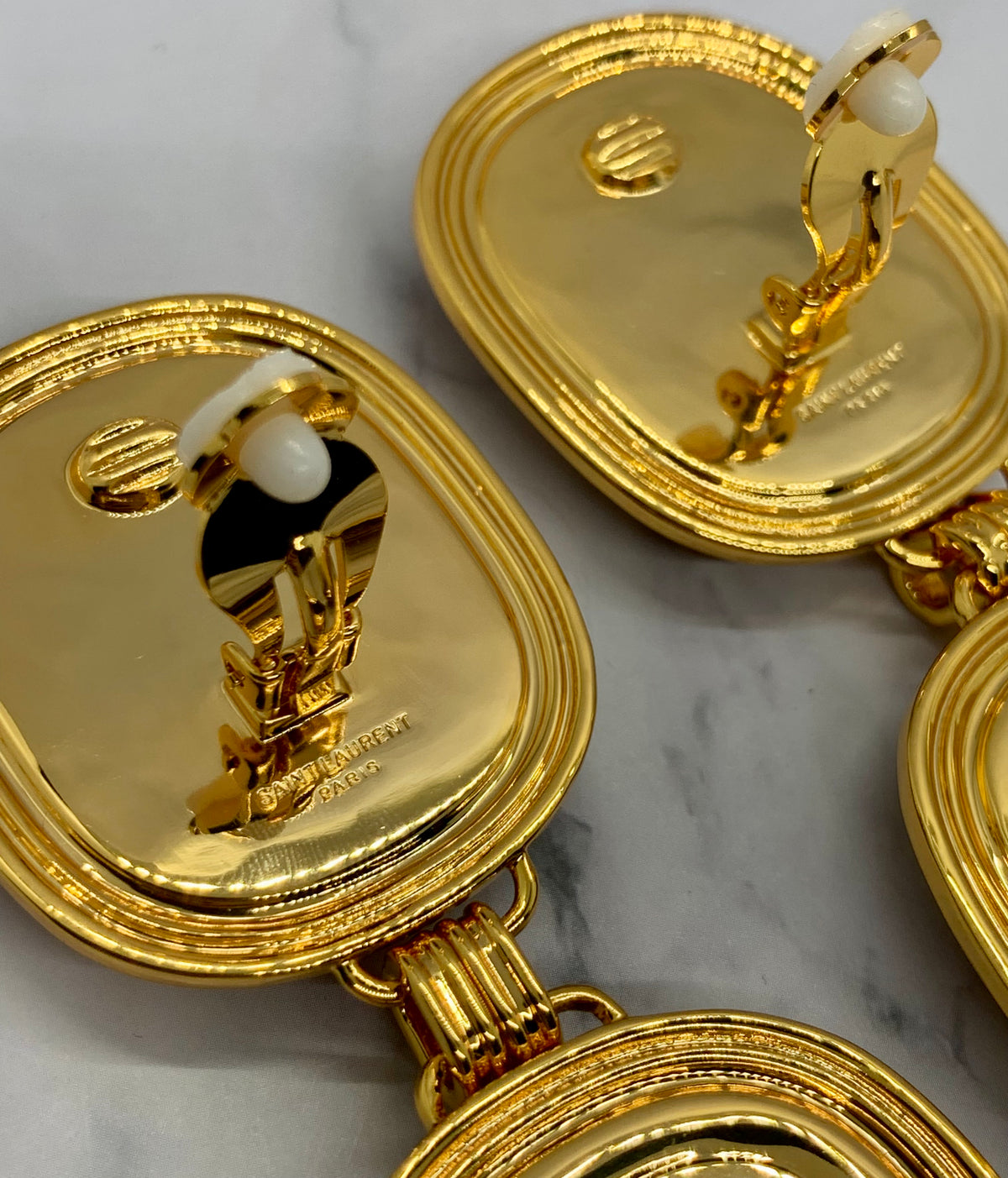 YSL YVES SAINT LAURENT Red & Tan Velvet ClipOn Earrings - Preowned