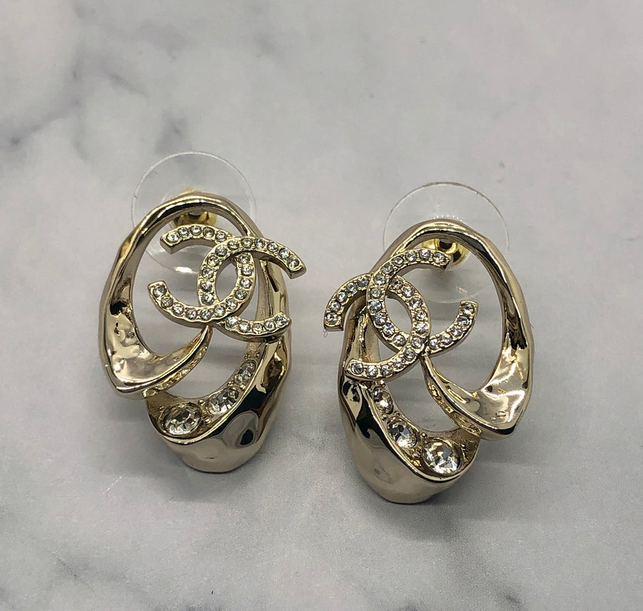 CHANEL CC Rhinestone Earrings - USED