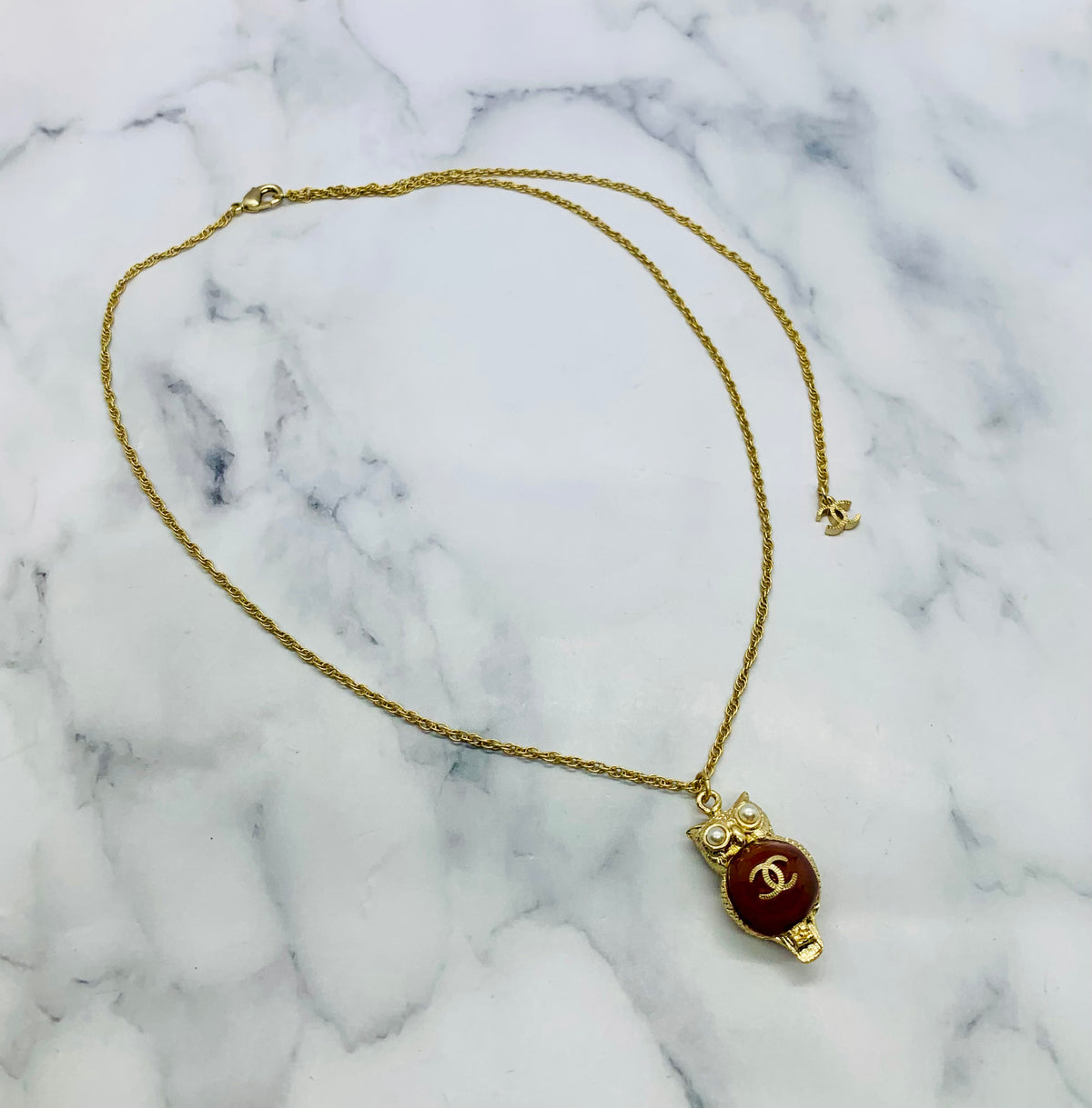 CHANEL CC Owl Pendant Necklace - USED