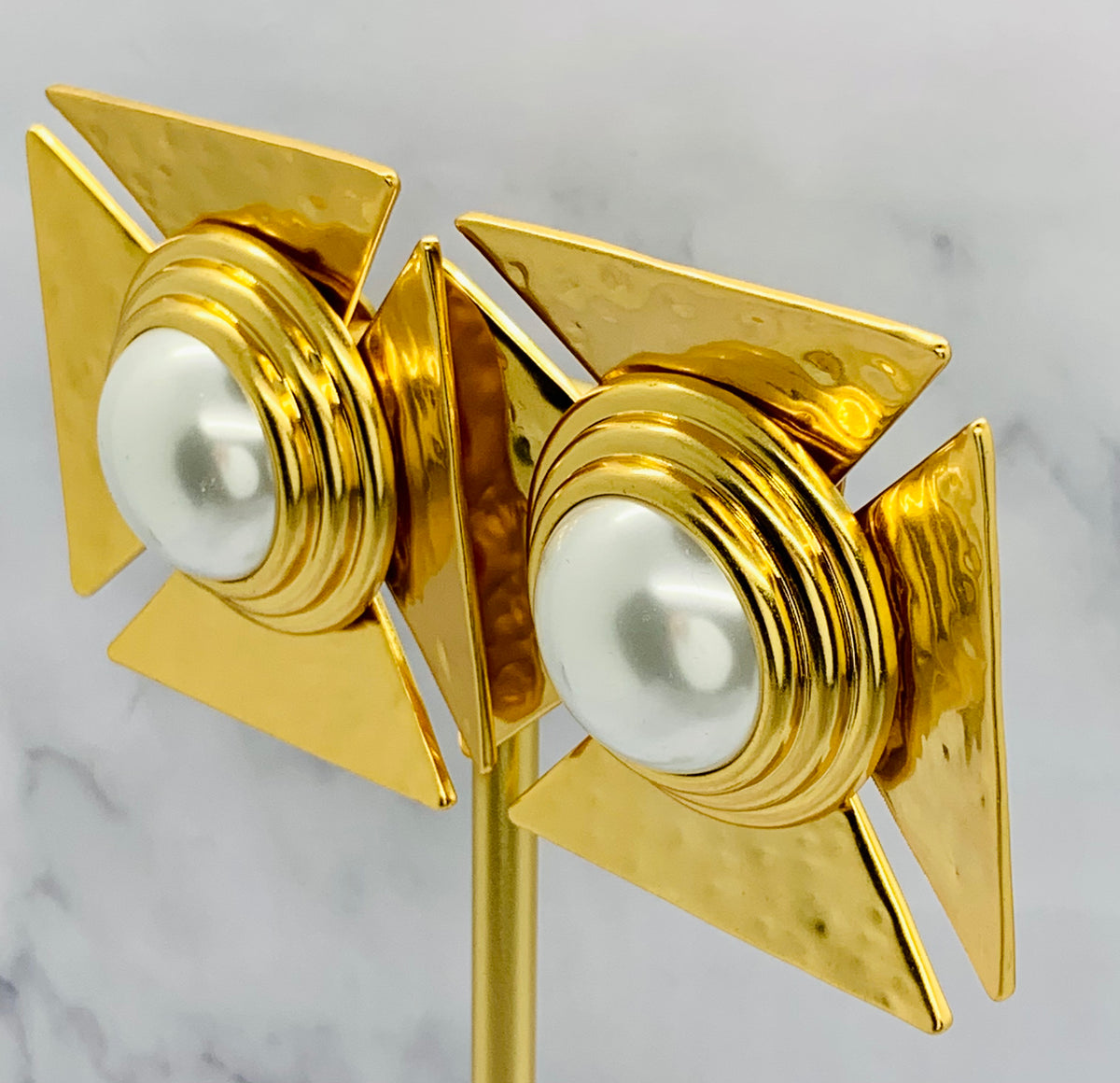 YSL YVES SAINT LAURENT Cross Pearl Clip On Earrings - Preowned