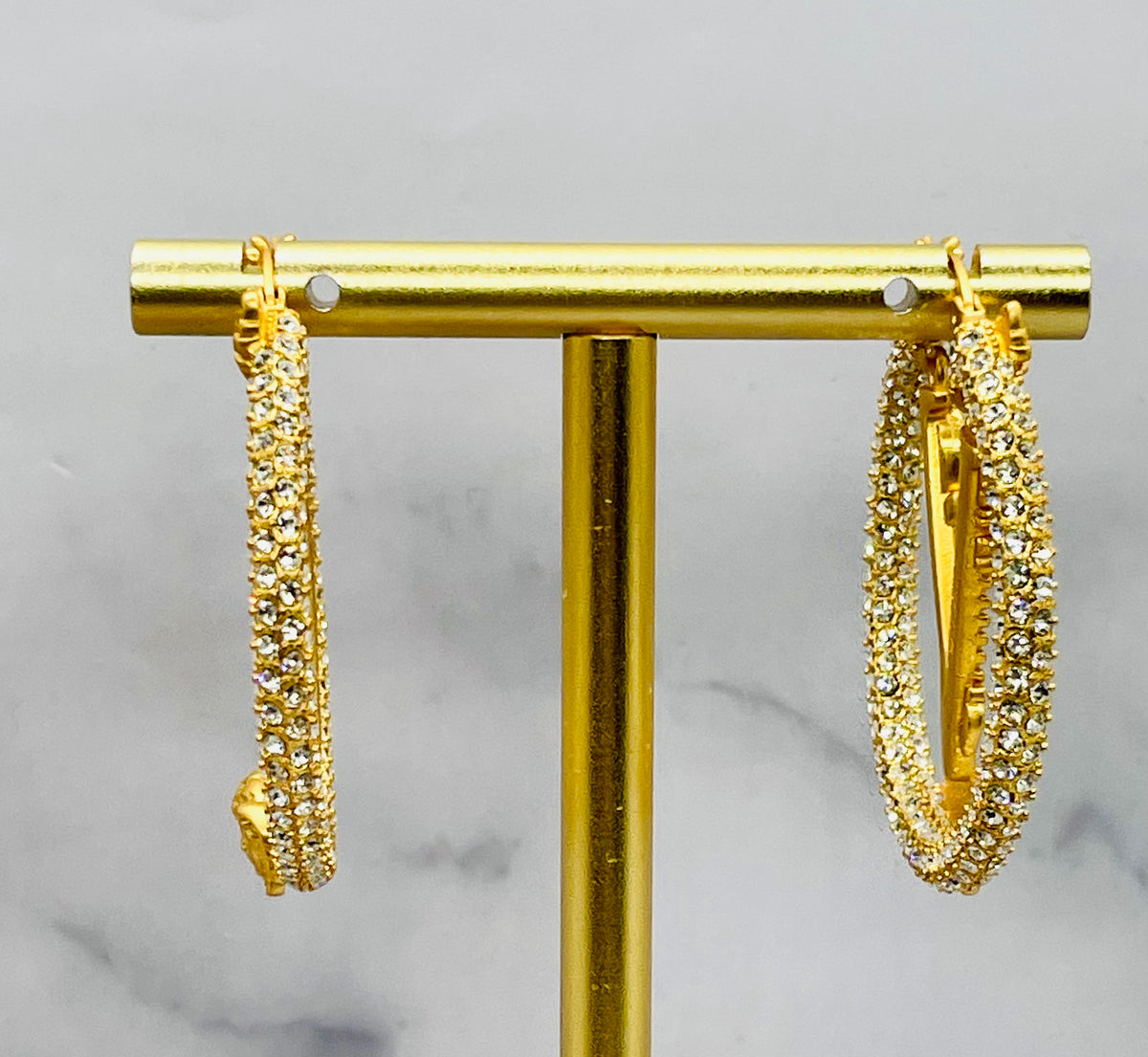VERSACE V Rhinestone Hoop Earrings - Pre owned