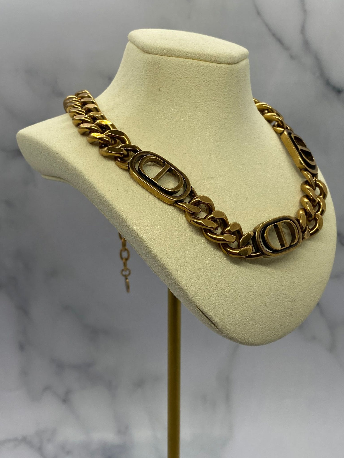 CHRISTIAN DIOR CD Brass Tone Monogram Necklace Choker - Pre owned