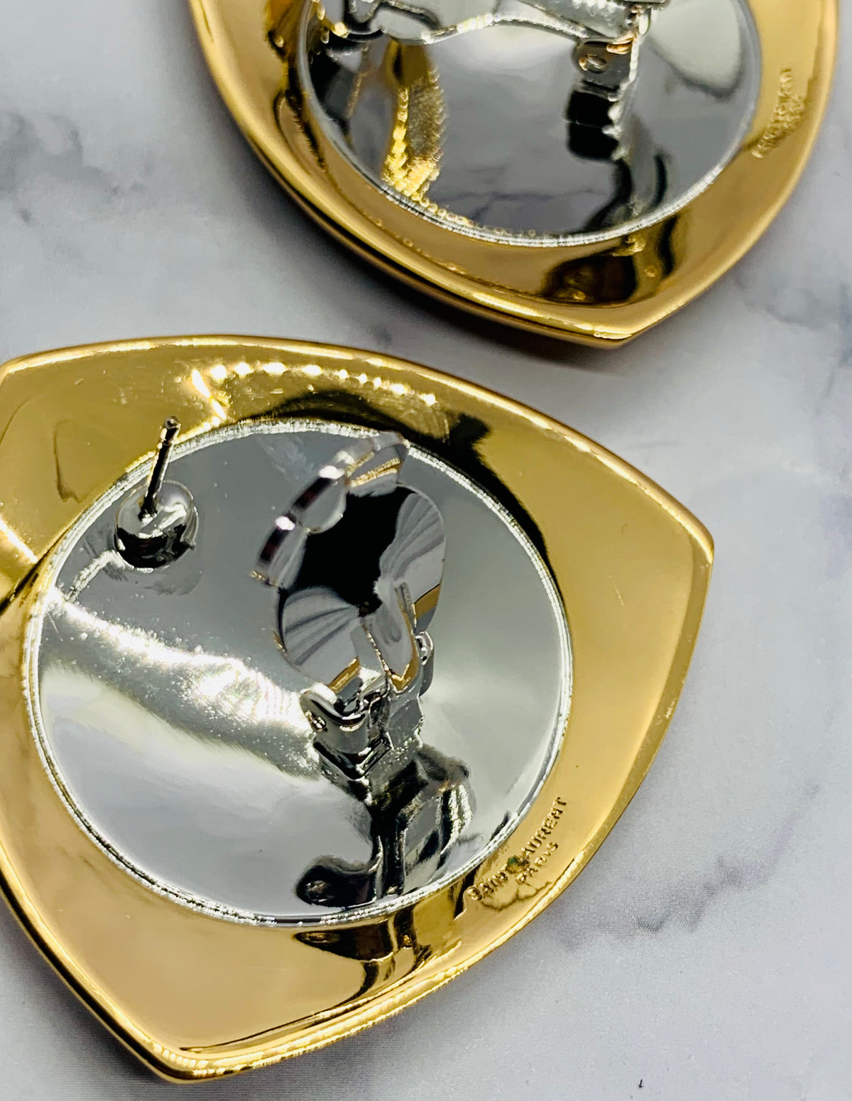 YSL YVES SAINT LAURENT Metal Shield Clip On Earrings - Pre owned
