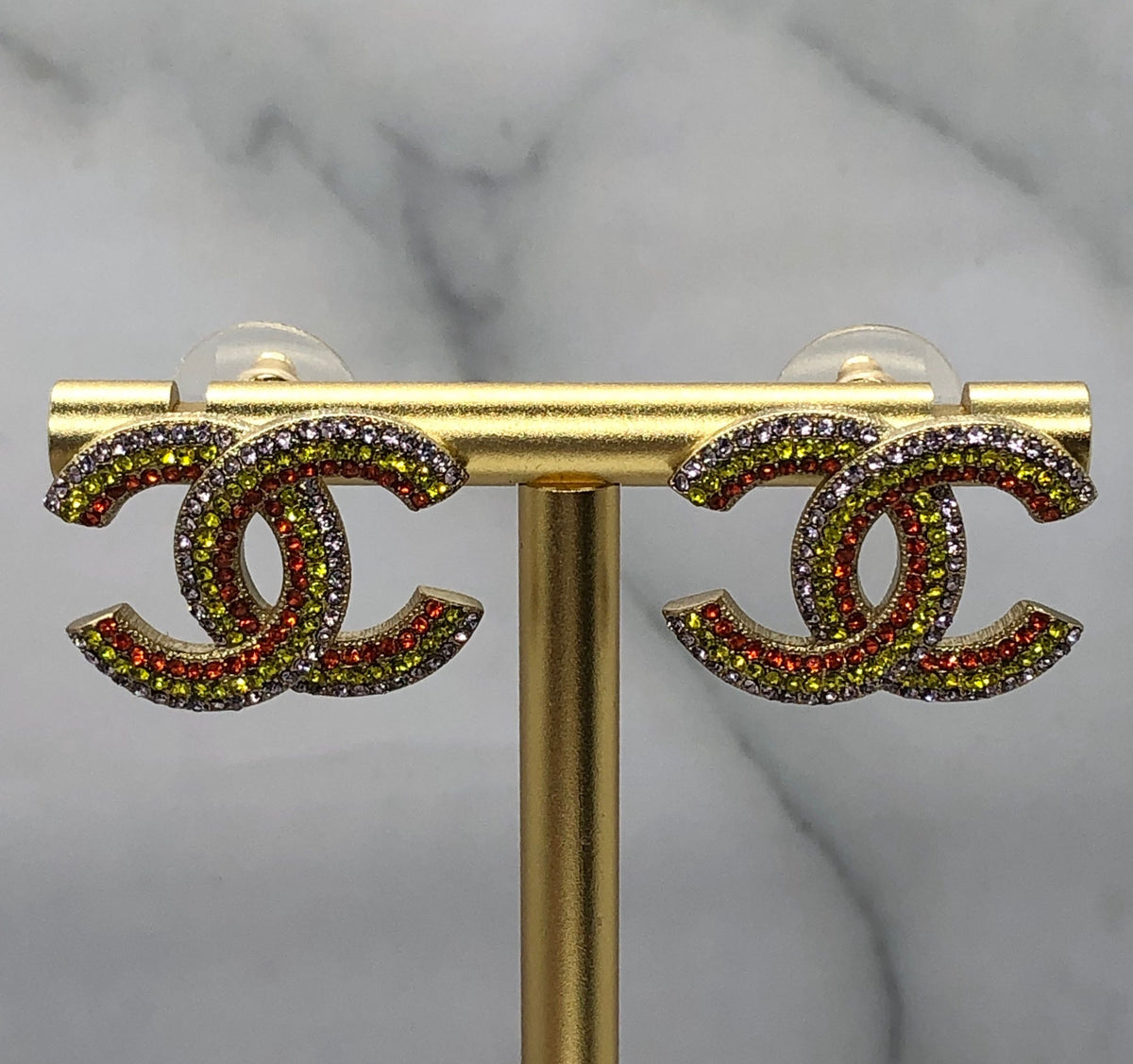 CHANEL CC Colored Rhinestone Earrings - USED